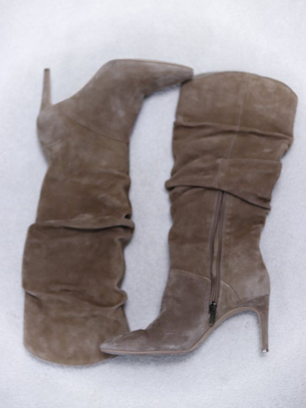 Vince Camuto Taupe Suede Pointed Toe Slouch Stiletto Tall Boots Size 7.5 38